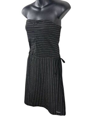 Whimsi Goth VTG 90s Y2K Fairy Core Ezekiel Halter Pinstripe Mini Dress Black SM